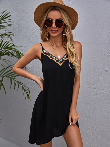 

contrast tape trim cami dress o8vu#, Black;gray