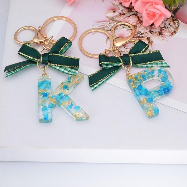 Keychains Mode Green Bowknot Resin Buchstaben Schlüsselbund niedlich A-Z Alphabet Anhänger Auto Schlüsselkette Rucksack Geldbeutel Zaubergeschenk Juwely Miri22