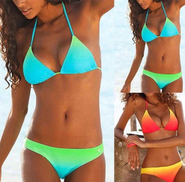 

2023 gradient swimsuit women's swimwear blue orange color print one-piece swimsuits neck waist band hollow swim suit, White;black