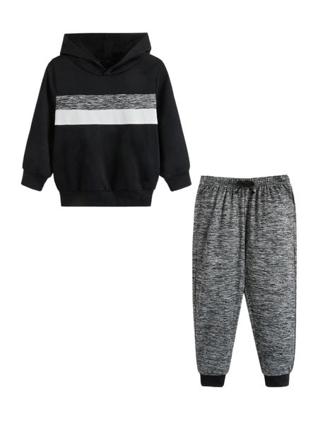 

toddler boys color block hoodie & sweatpants 99p7#, Black;white