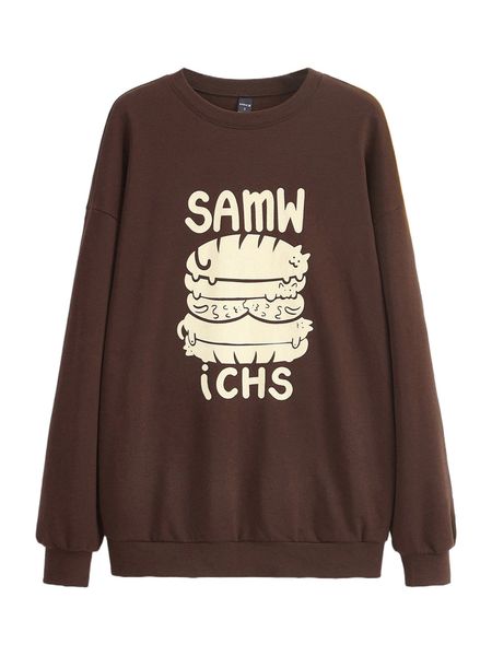

x savvy shrimp letter & cartoon graphic drop shoulder sweatshirt x02t#, Black