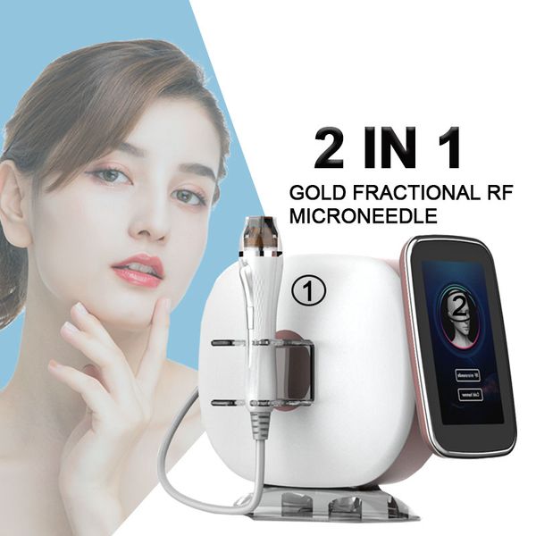 Gold RF MicroNeedle Beauty Machine Gesichtsausrüstung Microneedling Face Liftting Dehnungsstreifen Akne Faltenentfernung Haushaltsgerät Needl Salon