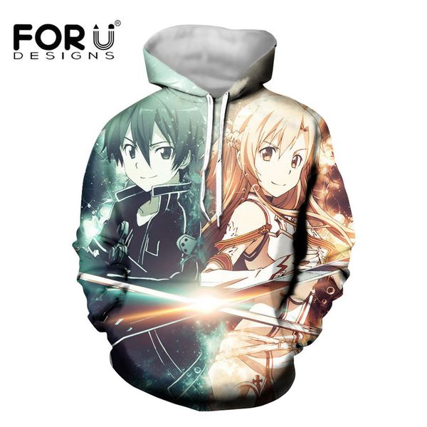 FORUDESIGNS Аниме Sword Art Online Мужские толстовки с круглым вырезом Спортивная одежда Киригая Кадзуто Юки Асуна Свободный принт Уличная одежда унисекс 220705