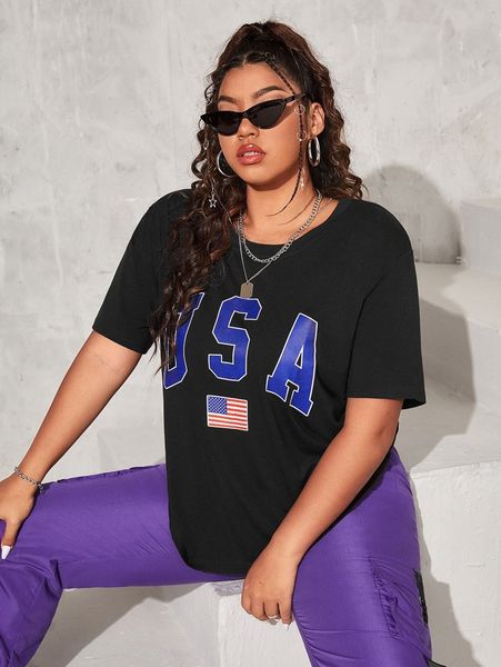 

plus letter & flag print tee 49qx#, Black