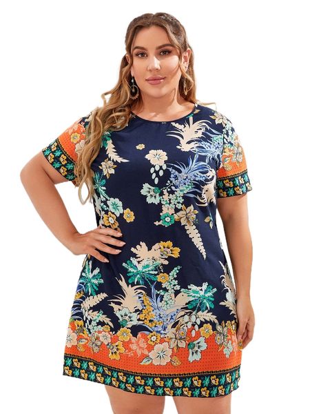 

emery rose plus floral print tunic dress j7bt#, Black
