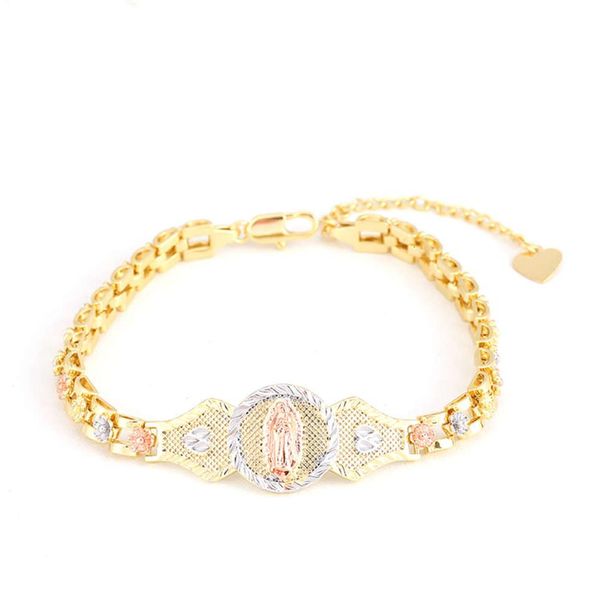 

14k tricolor virgen de guadalupe bracelet religious bracelet women328s, Golden;silver