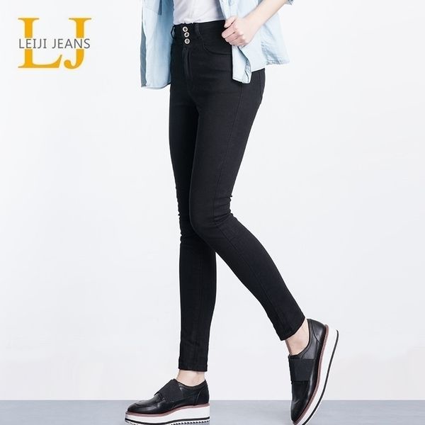 

leijijeans high waist button fly full length plus size black for stretch skinny pencil women jeans y200417, Blue