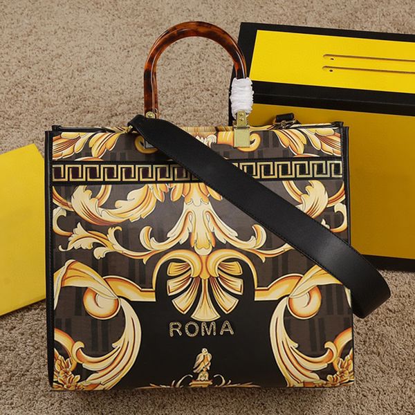 

35cm sunshine tote bag printing women handbag large shopping bag purse genuine leather crossbody shoulder bags gold hardware fashion letter