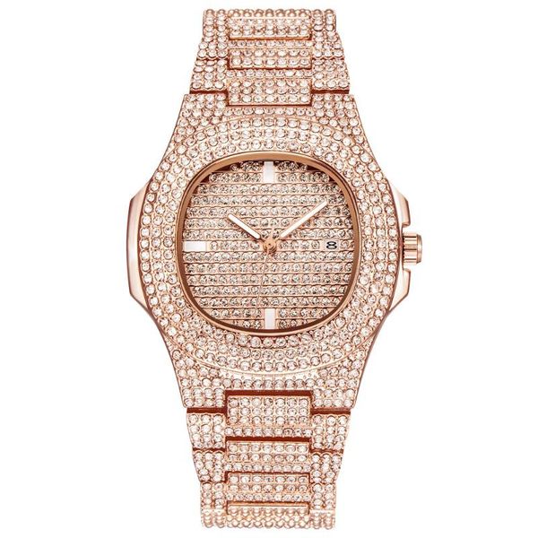 

wristwatches drop ice-out bling diamond luxury watch men gold hip hop women quartz watches stainless steel relogio, Slivery;brown