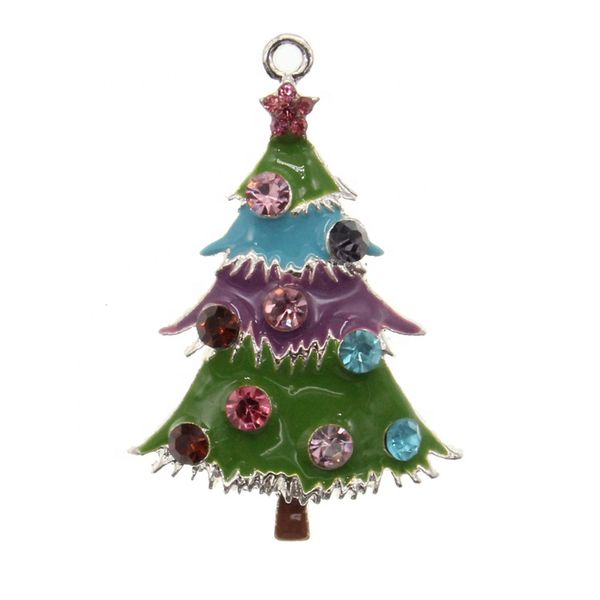 

30 pcs/lot fashion custom pendants rhinestone christmas tree enamel charms for xmas gift/decoration, Silver