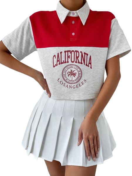 

half button colorblock letter graphic tee a1ud#, White