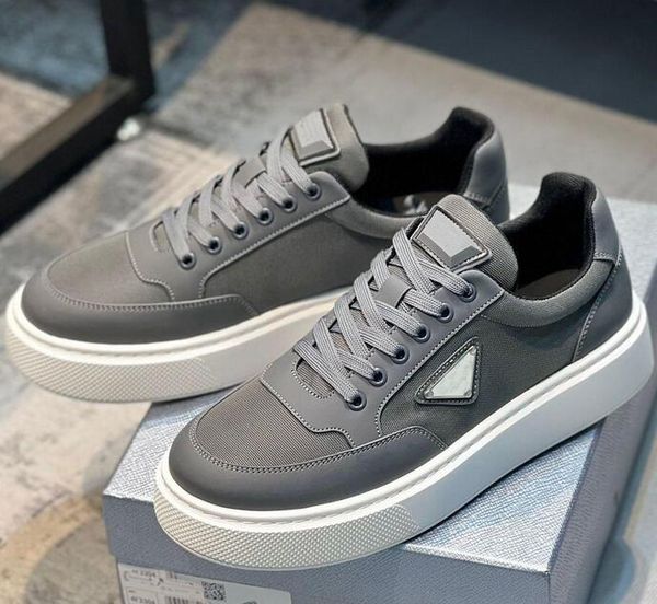 

lady designer casual shoes triangle thick sole double wheel nylon sneakers women white canvas luxury low leather shoes 3qyn, Black