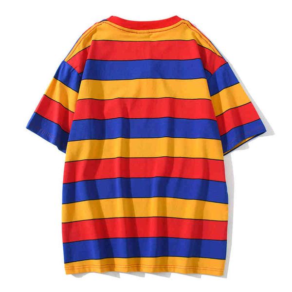 

t shirts hiphop casual men summer rainbow colour block streep cato short mouwen t-shirts streetwear harajuku te, White;black