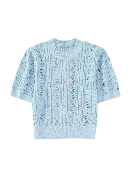 

women's sweaters women fashion floral embroidered cropped knit sweater vintage o neck short sleeve female pullovers chic women's, White;black