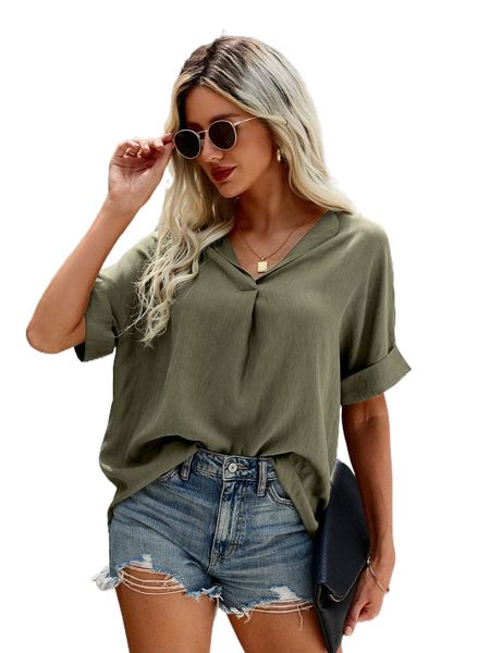 

batwing sleeve curved hem blouse k5pu#, White