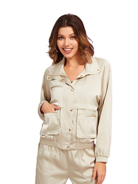 

x candylowen raglan sleeve zipper pocket jacket 67y6#, Black;brown