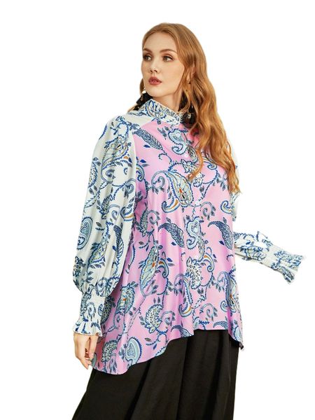 

plus paisley print bishop sleeve blouse n0dv#, Black
