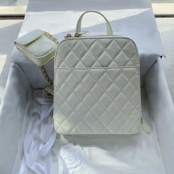 

ladies backpack designer bags blue white black calfskin handbags golden metal hardware chain zipper french shoulder composite bag luxury she