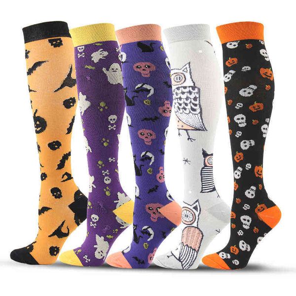 

compression stockings halloween limited owl skull elastic autumn winter under the knee nylon outdoor sports socks l220714, Black;white