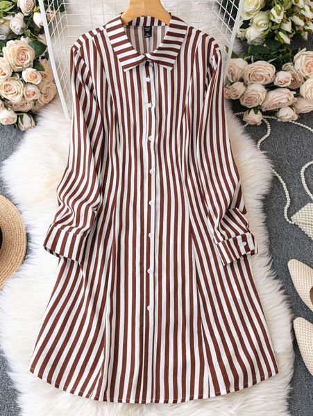 

plus vertical striped shirt dress t7pp#, Black