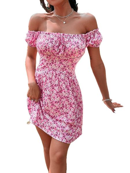 

x anitta all over floral print off the shoulder dress l590#, Black;gray