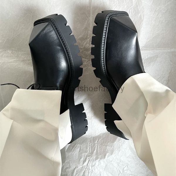 

rhino horn derby shoes lace up loafers thick bottom real leather black single shoe