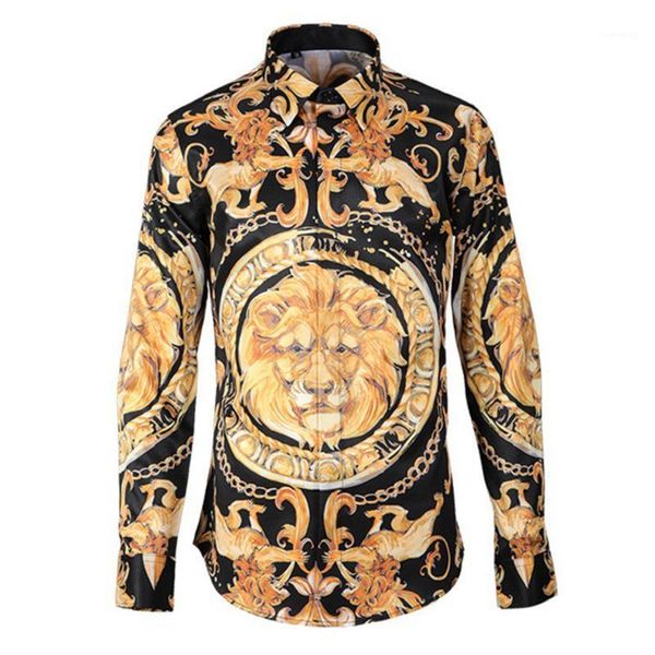 Männer Casual Hemden Royal Hohe Qualität Langarm Lion Digital Gedruckt Herren Kleid Größe 4XL Party Männlich Großhandel