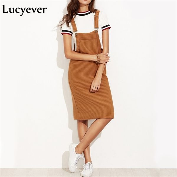 

lucyever vintage elastic women midi dress spring autumn strap suspender female dress casual pocket black sleeveless vestido 210303, Black;gray