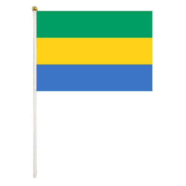 

gabon hand waving flag 14x21cm premium polyester mini world country flag banner with plastic flagpole