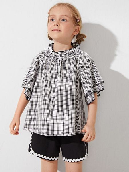 

sheen little girl's raglan sleeve ruffle plaid she, White;black