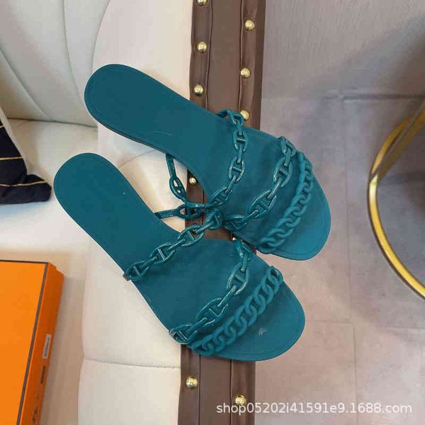 

slippers summer chain fashion with beach sandals roman flat women's shoes jelly slippers, Black