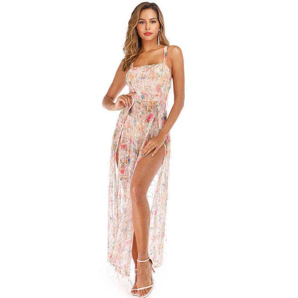 

new nightclub women's suspender perspective printed sequin dress long skirt, Black;gray