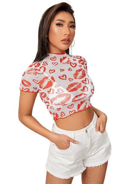 

heart print lettuce trim 33jz#, White