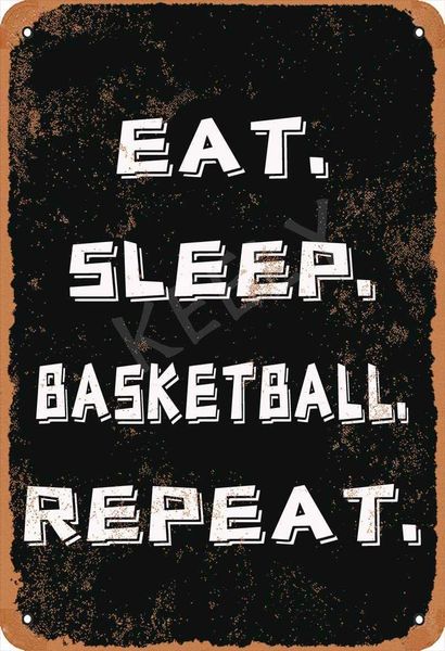 

eat sleep basketball repeat retro metal decor wall plaque vintage tin sign for house cafe club home or bar