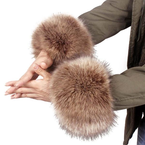 Guanti a cinque dita 1 paio per costumi da donna polso cappotto da festa manica polsino in pelliccia sintetica regali elastici pelosi inverno autunno moda gamba braccio peluche W