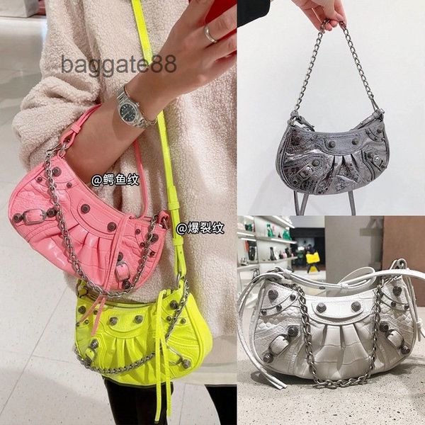 

luxury designer bag bbalencagss handbags rivet locomotive bag trend mini fold underarm women's leather diagonal span chain
