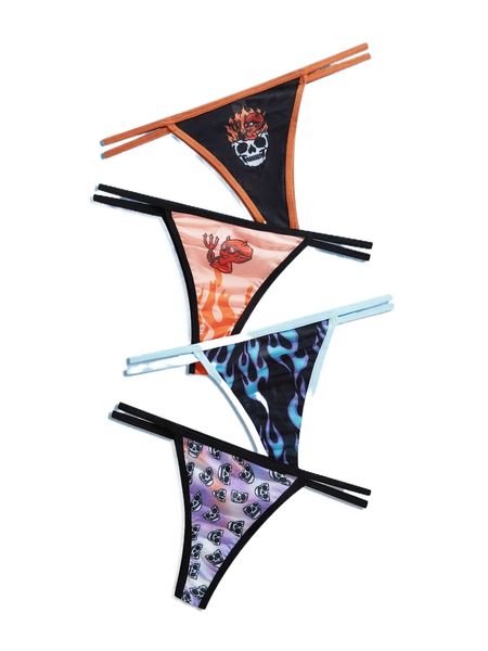 

romwe x rullirufi 4pack contrast binding panty set m8ew#, Black;red