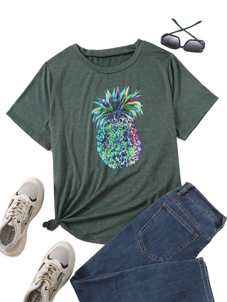 

plus pineapple print tee 45t4#, Black