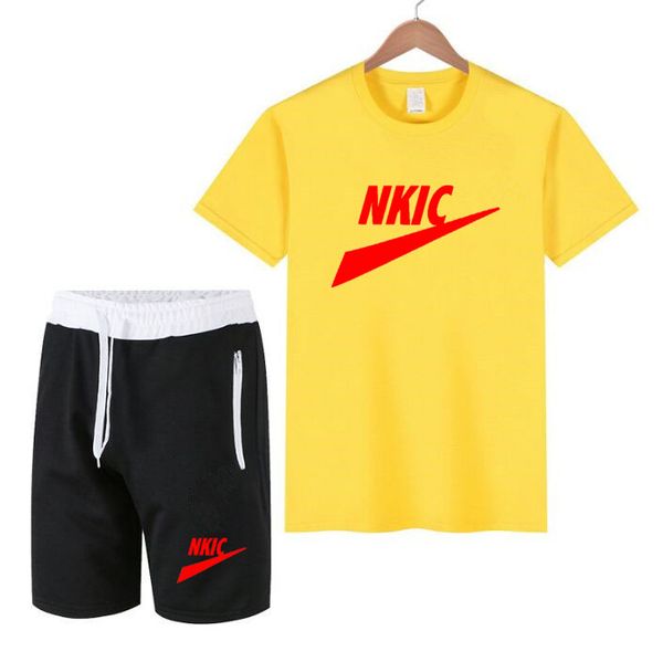 

summer casual men's t-shirt tracksuit suit luxury brand short sleeve set printed cotton shirts jogging sweatpants male sportswear, Gray