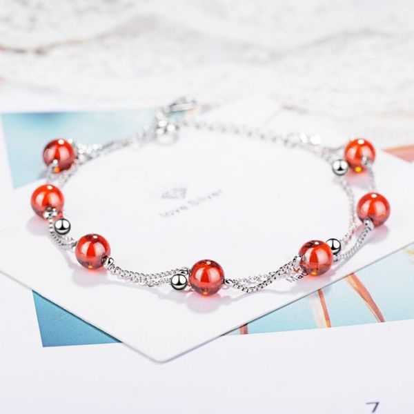 

link, chain sole memory fresh double layer garnet red crystal silver color female resizable bracelets sbr148, Black