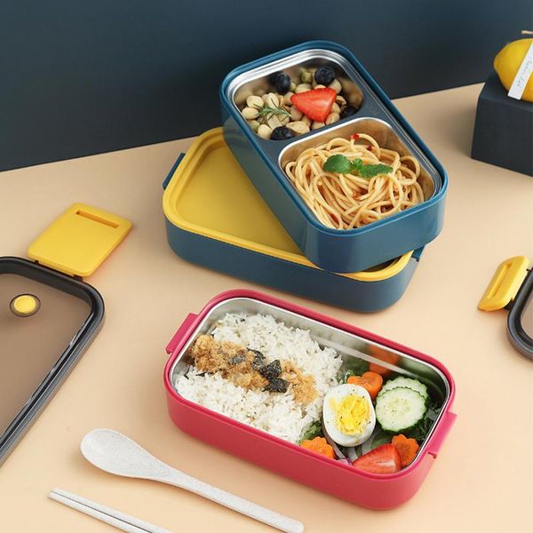 Geschirrssätze All-in-One Stapelbar Bento Lunchbox Plastikbehälter Weizenstrohmaterial Speicher mit Deckelmikrowellen-Dinnerwaredinnerware