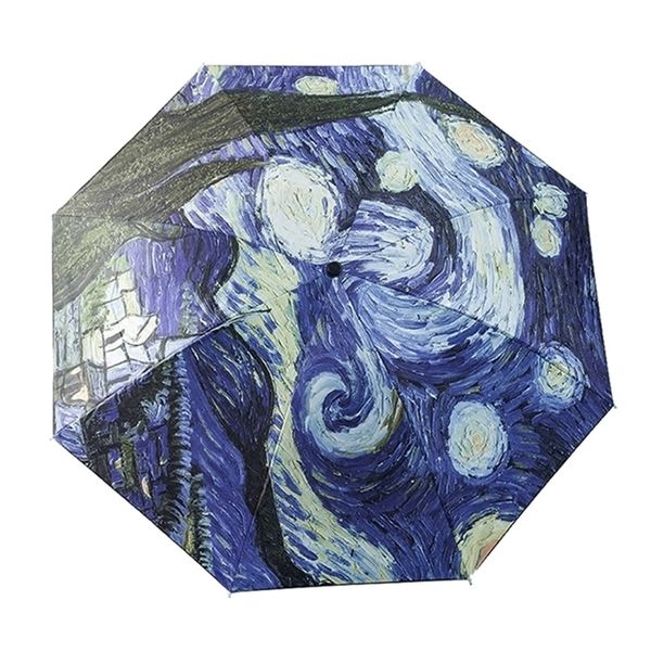 Van Gogh Ölgemälde Regenschirm Regen Frauen Marke Paraguas Kreative Kunst Sonnenschirm Weibliche Sonne und Regen Regenschirme 210320