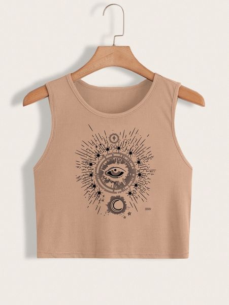 

plus eye & moon print tank n7rq#, Black
