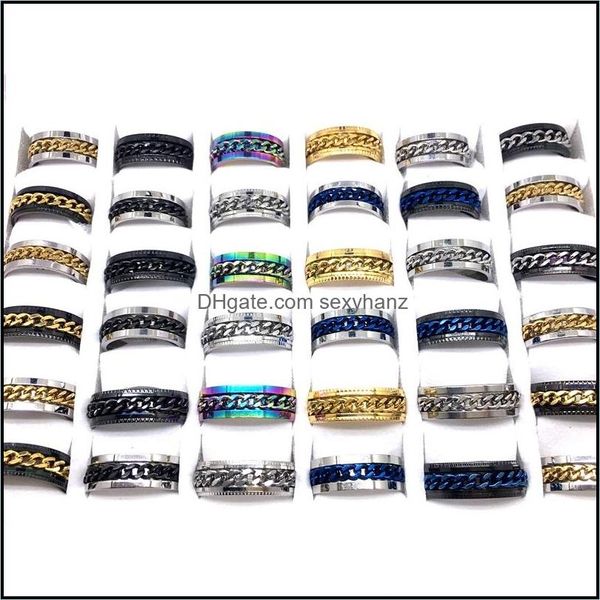 Band Rings Jewelry 36 Peças Top masculino 316L Titanium Aço Chain Spinner Fashion Party Favor Variedade de cores que DHCOQ