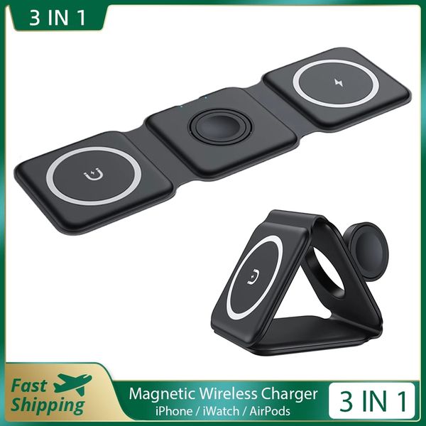 3 in 1 magnetisches faltbares Tischtelefon-Ladegerät für iPhone 12 13 Serie Watch 7 6 SE 5 AirPods 3 15W Schnelllade-Wireless-Ladegerät