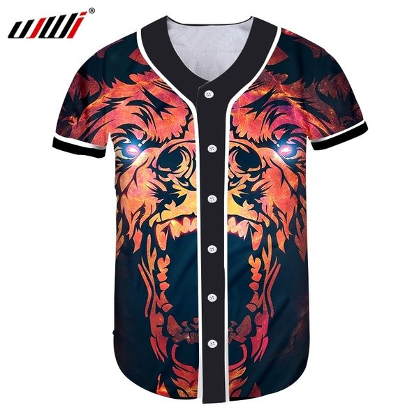 UJWI Maglietta da baseball da uomo corta Tigre rossa Stampa 3D Animale Hiphop Camicia da baseball con abbigliamento oversize Goccia personalizzata 220619