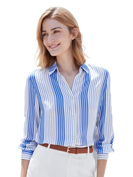 

motf premium viscose straight striped blouse u0af#, White