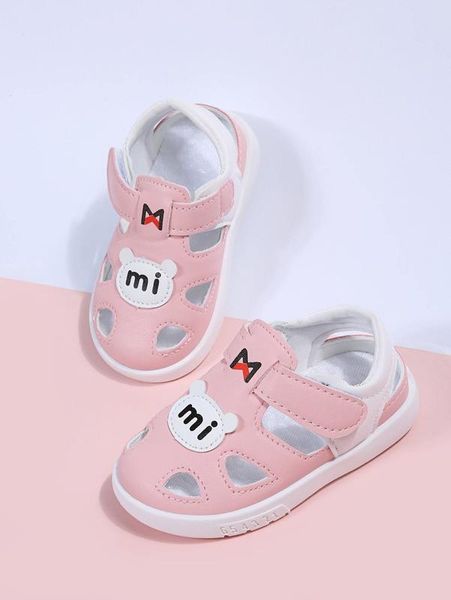 

kids letter patch decor hook-and-loop fastener sport sandals she, Black;red