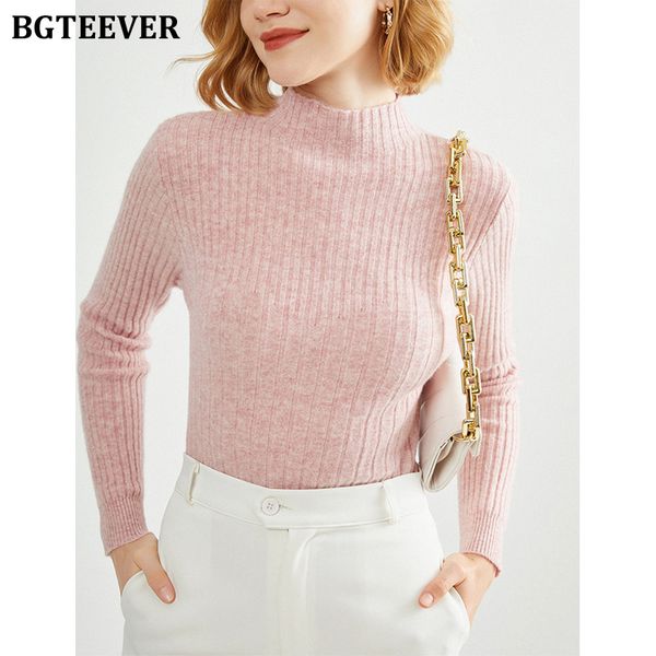 

autumn winter stretched ladies knitted pullovers half high collar long sleeve slim women sweaters jumpers, White;black