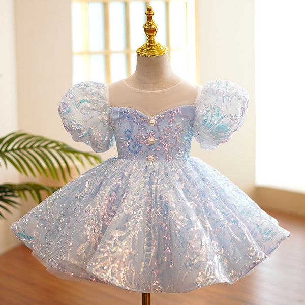 Lace Tulle Flower Girl Dresses Brows Primeiro vestido de comunhão infantil Princesa Stock 2-14 anos Vestido de casamento de casamentos de bola vestidos de concurso 403